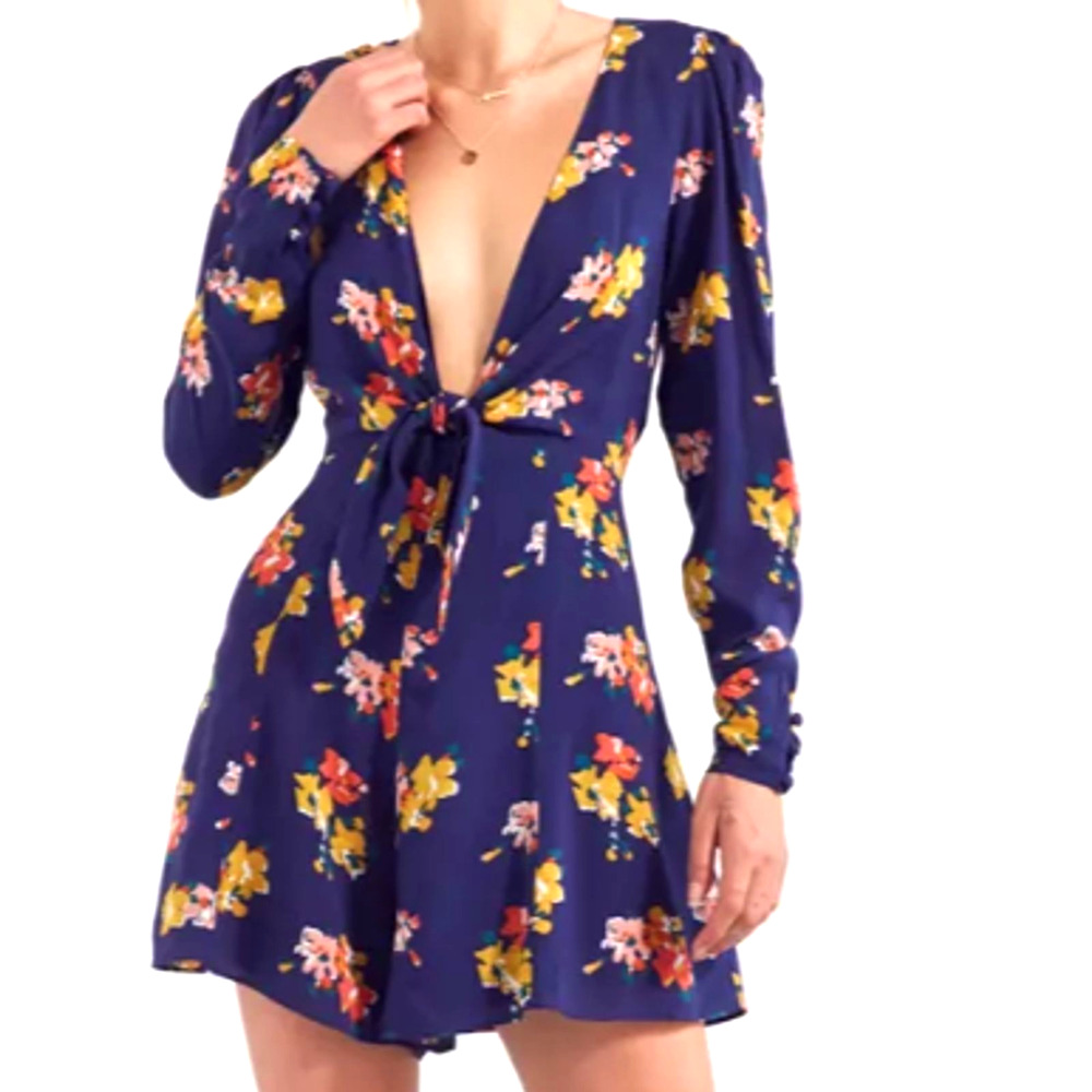 Kimchi Blue Maddie Mini Romper Dress 8 Vibrant Blue Floral Fairy Whimsy Tropical